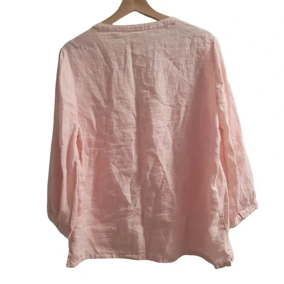 Joie 100% Linen Tunic Top Women's Size L Peach Oversize Pleated 3/4 Sleeves - Picture 2 of 7